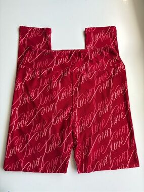 LuLaRoe Red and Pink Script Print Leggings
